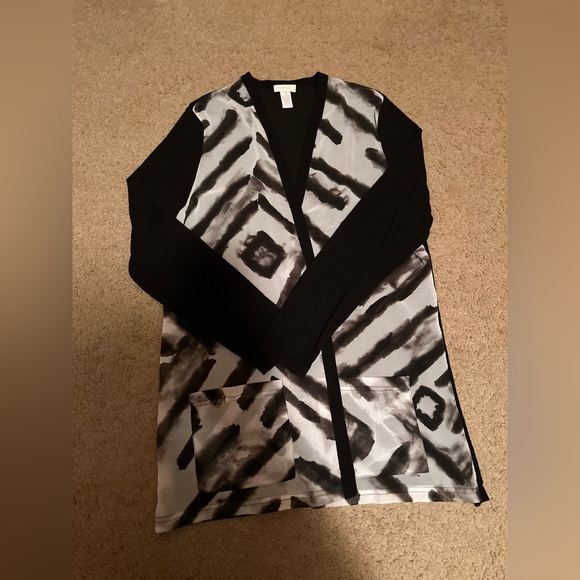 Chico’s Cardigan Travelers Open Front Women Size 2 Large Abstract Pockets Black - Picture 10 of 10